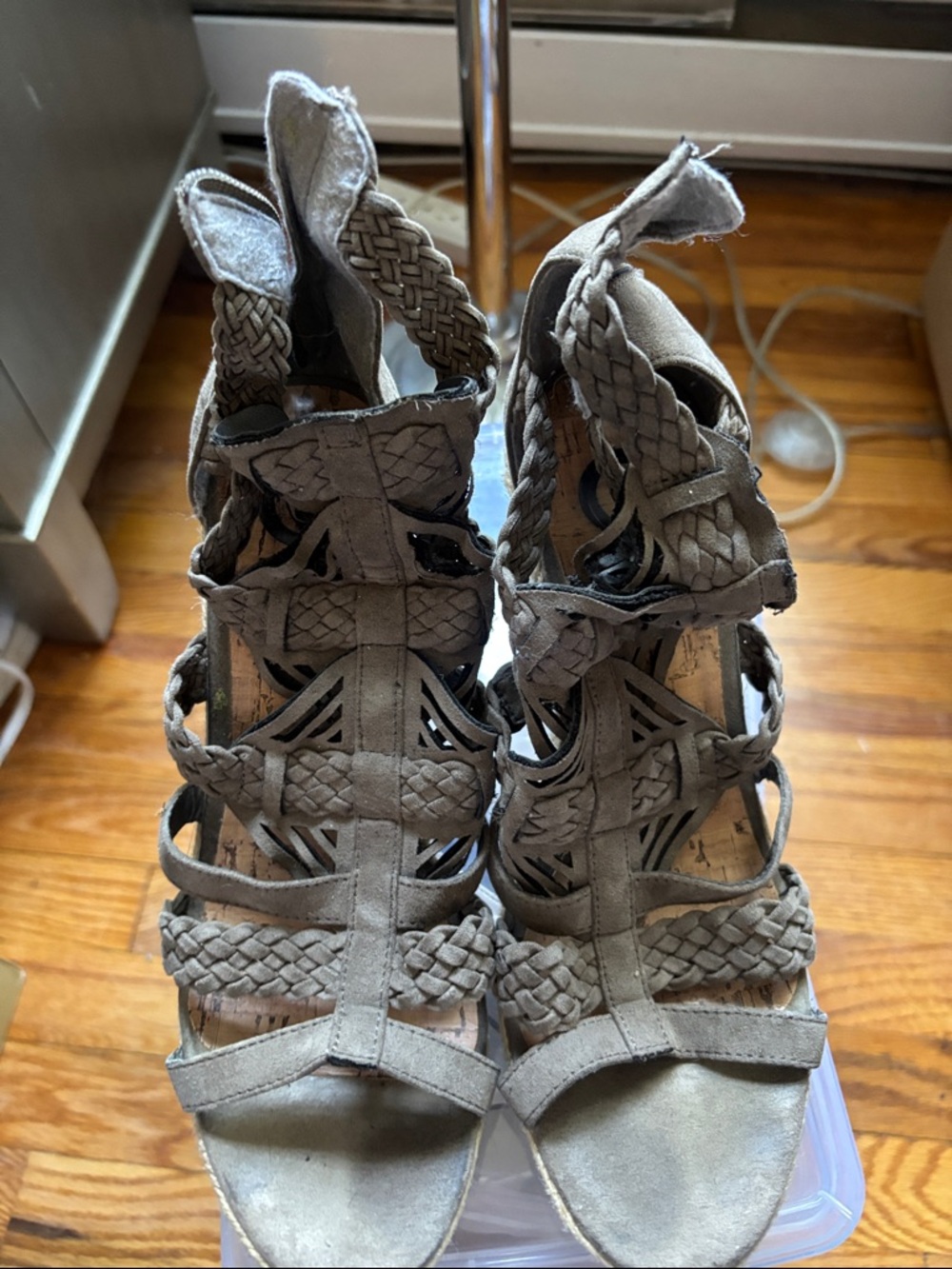Guess Taupe Braided Strappy High Heel Sandals